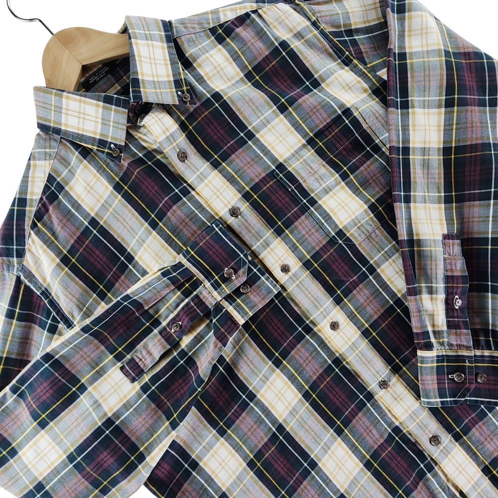 Viyella Button Down Shirt Mens Large Multicolor Plaid Cotton Wool Blend 90/10